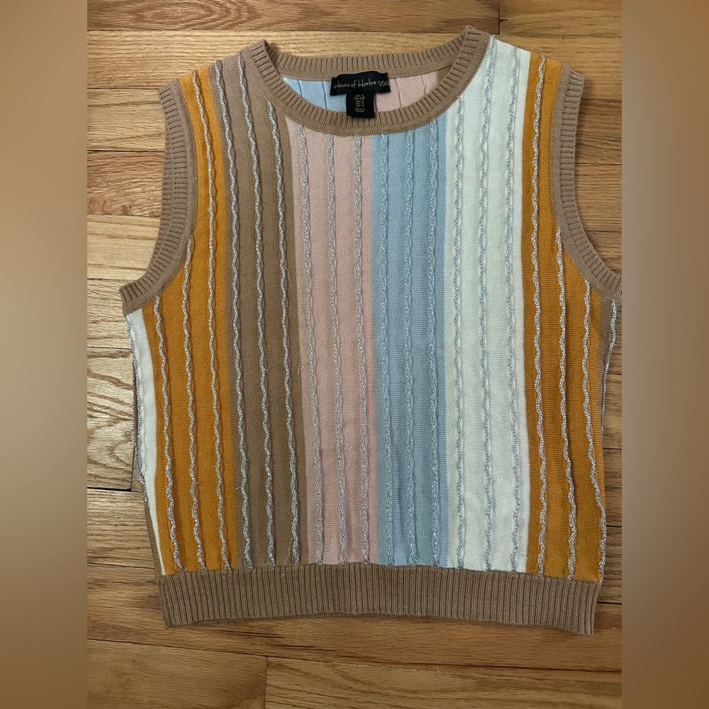 House of Harlow 1960 Tan and Pink Striped Sweater